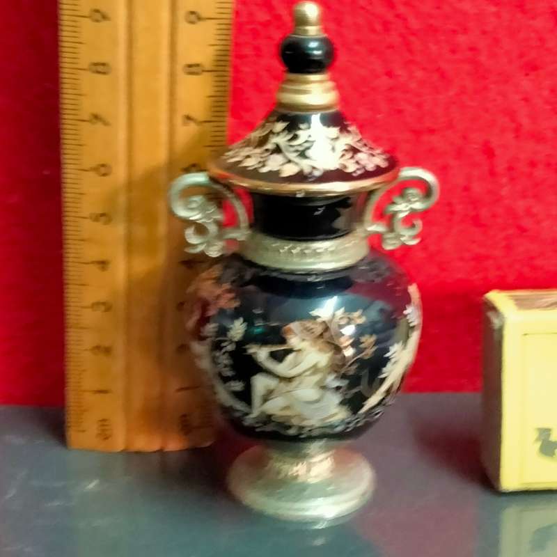 PERFUME Bottle Urn Greek Pottery hand madeDecor Greek Mythology Gods Goddess`s deer flowers 2 scr