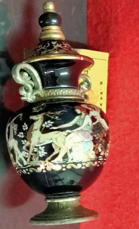 PERFUME Bottle Urn Greek Pottery hand madeDecor Greek Mythology Gods Goddess`s deer flowers 2 scr