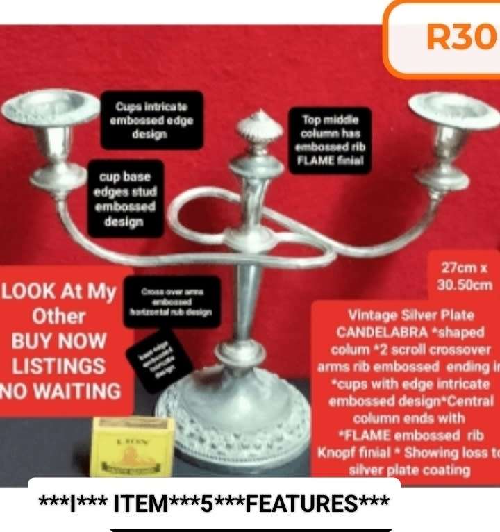 EPNS Candelabra 2cross over ARMS -Middle Flame finial+Embossing Intricate edges top+base rim