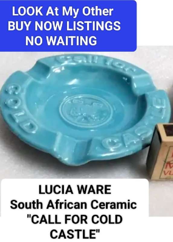 Lucia Ware ceramic Collectible 1 Aqua Ashtrays script - Call for Cold Castle