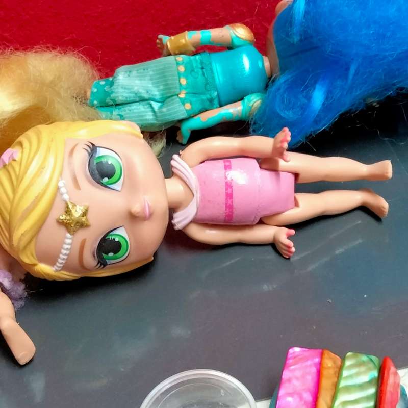 2015 Nickelodeon Shimmer+Shine Genie Dolls+LEAH hair blond Pink blue Hard Plastic Mattel86 episodes