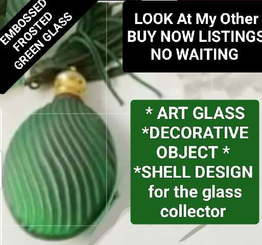 Perfume  GLASS Art BOTTLE + Lid dangle tassels Embossed Shell design Decorative Green Small dainty