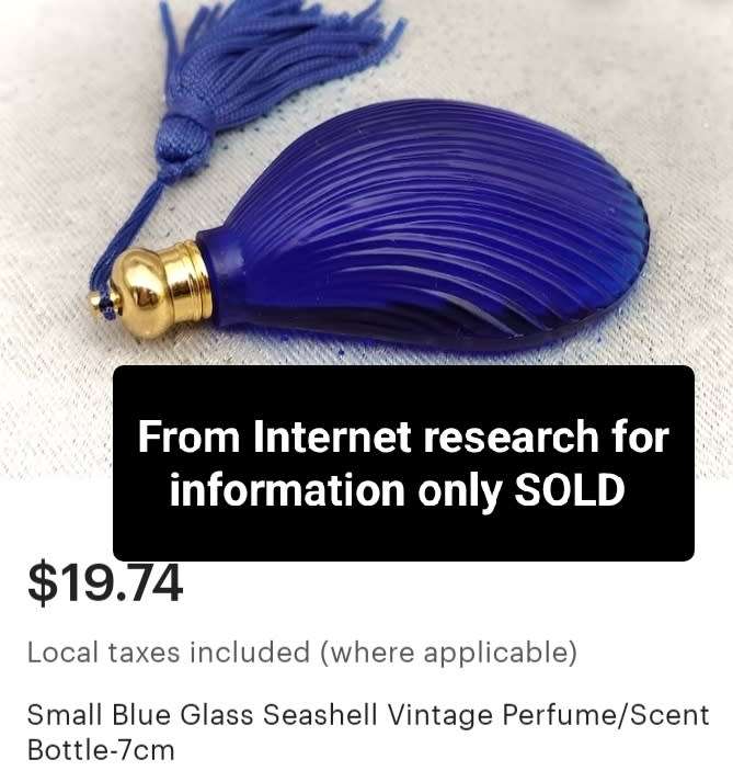 Perfume bottle COBOLT blue Matt satin glass blue gold lid tassels shell embossed Design LOOK