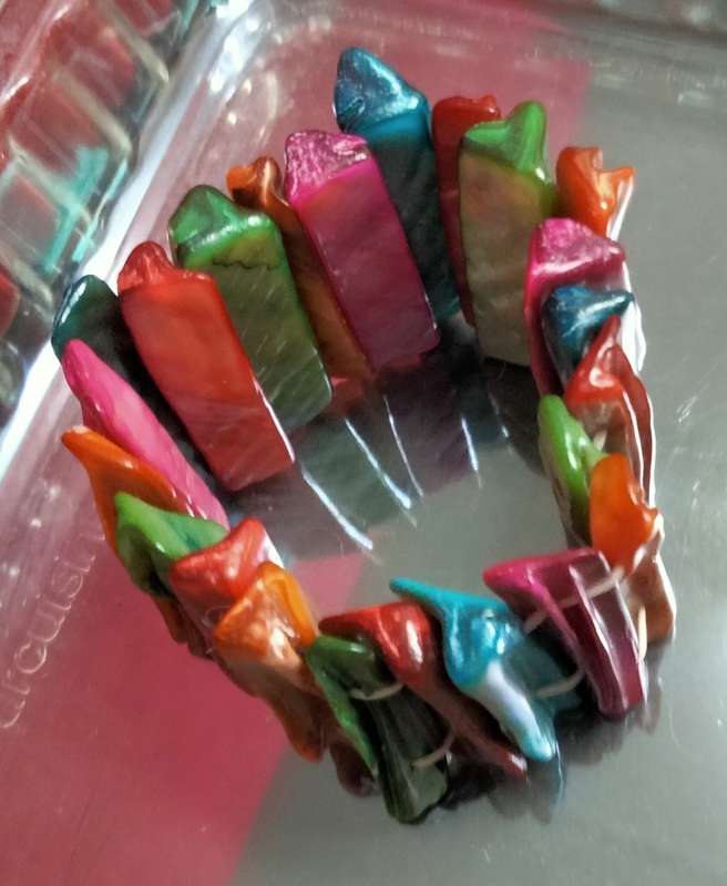 VTG Rainbow ABALONE Mother O Pearl Dyed Stretch Bracelet LOOK At My BUY NOW items NO WAITING