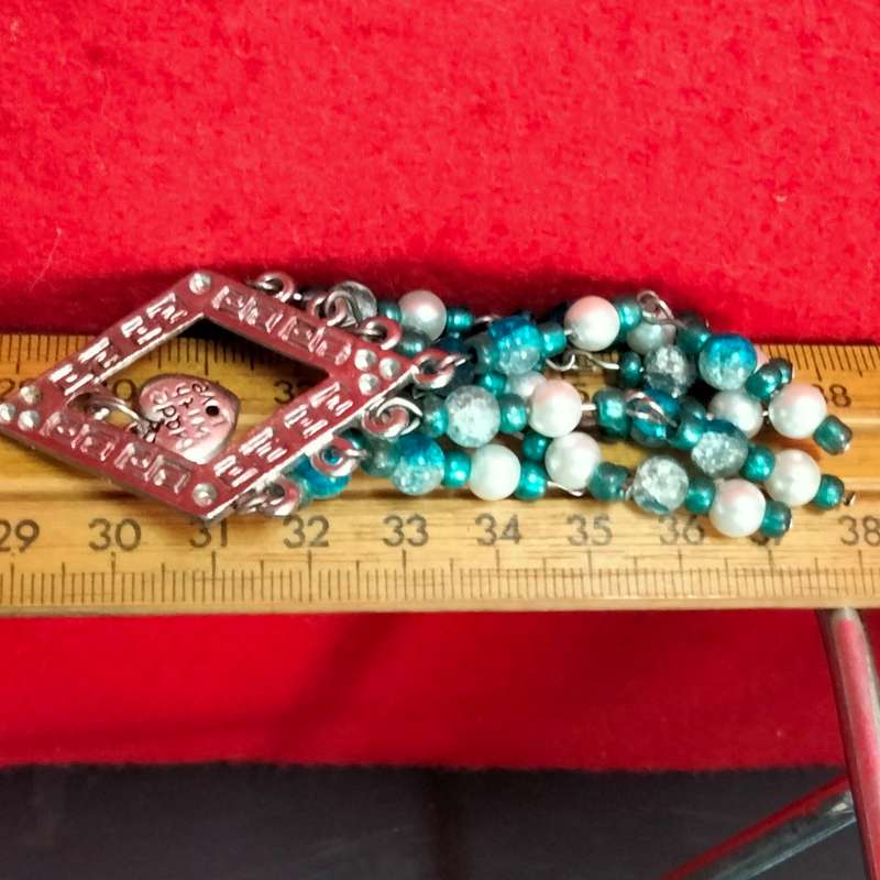 1NECKLACE*Pendant+heart*7Dangles*Glass Beads BlueTurquoise WhiteLOOK At My BUY NOW items NO WAITING