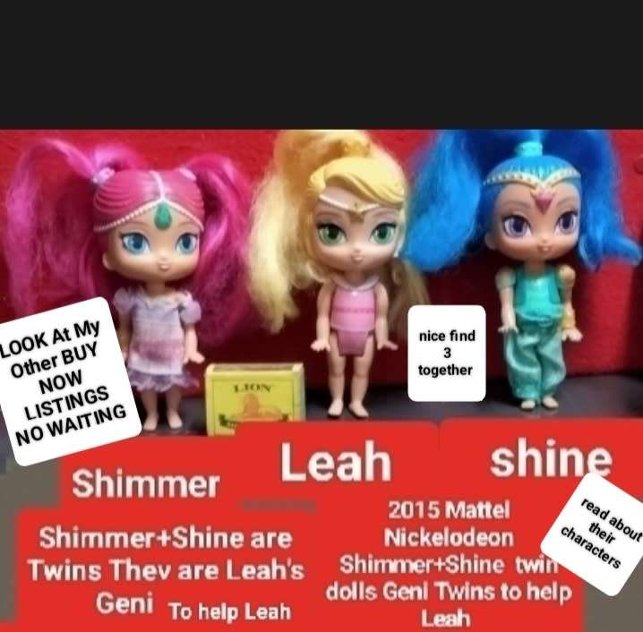2015 Nickelodeon Shimmer+Shine Genie Dolls+LEAH hair blond Pink blue Hard Plastic Mattel86 episodes