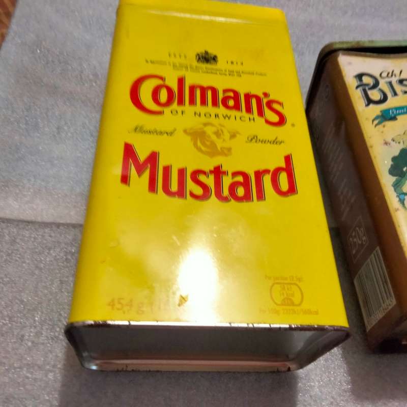 3 TINS -Colemans mustard tin -HazerBaba Turkish green apple Tea - Bisto all one bid