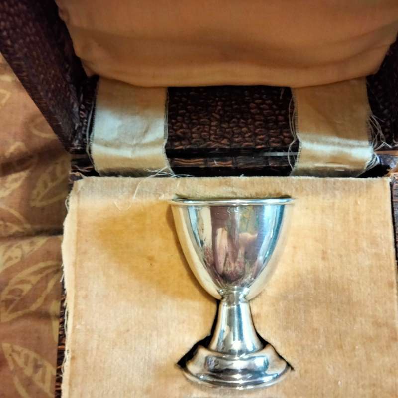 VTG Boxed set CHRISTENING gift Egg Cup Serviette Ring Tea Spoon EPNS LOOK At My BUY NOW NO WAITING