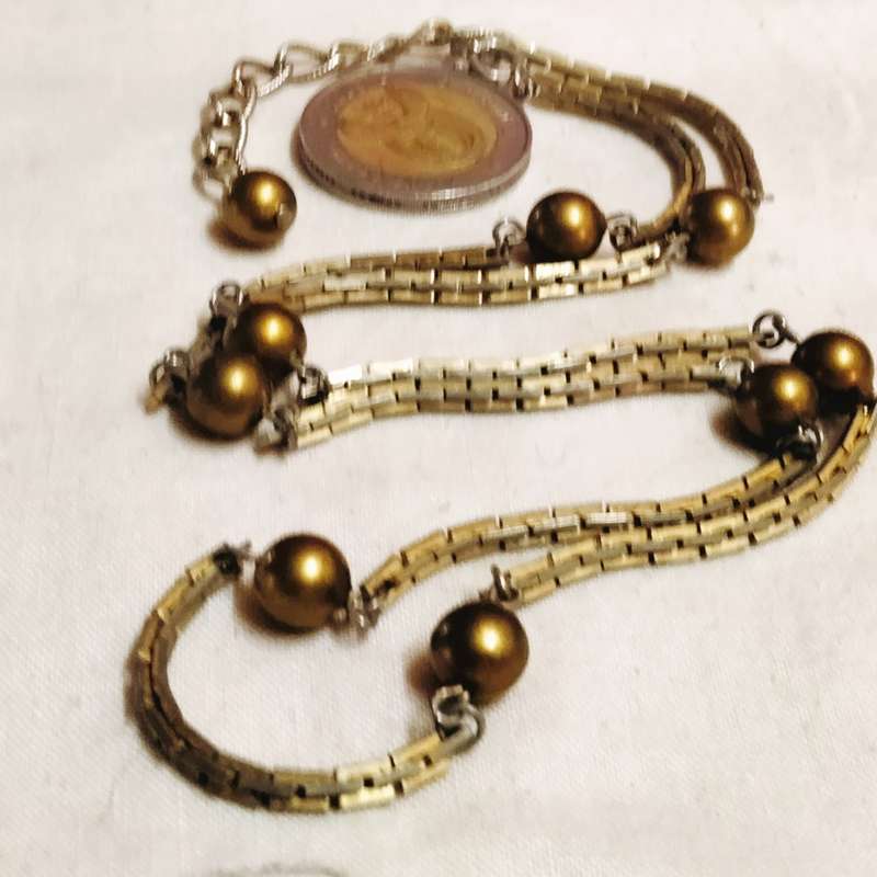 Necklace circa1950/6Os Chain Gold Metal links thin silver in middle links Gold balls spacers acrylic