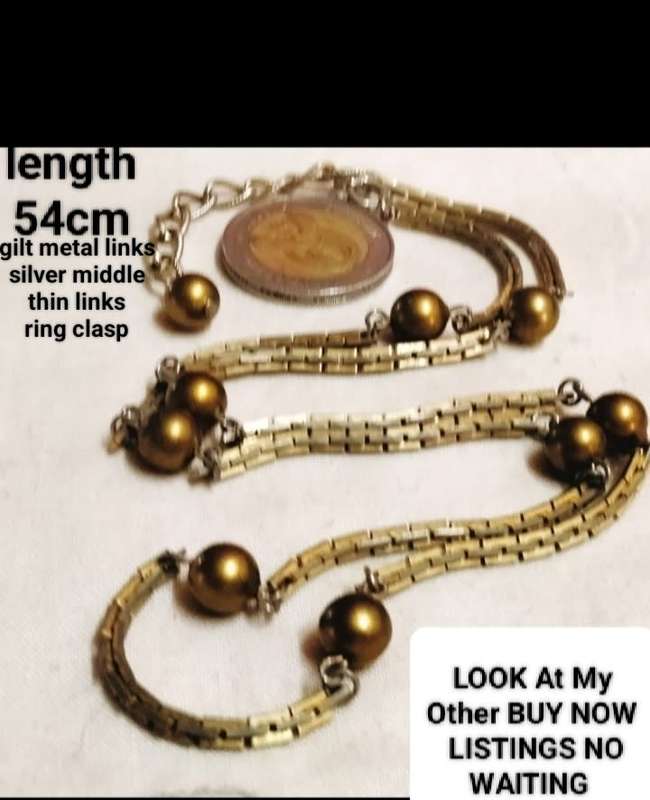 Necklace circa1950/6Os Chain Gold Metal links thin silver in middle links Gold balls spacers acrylic