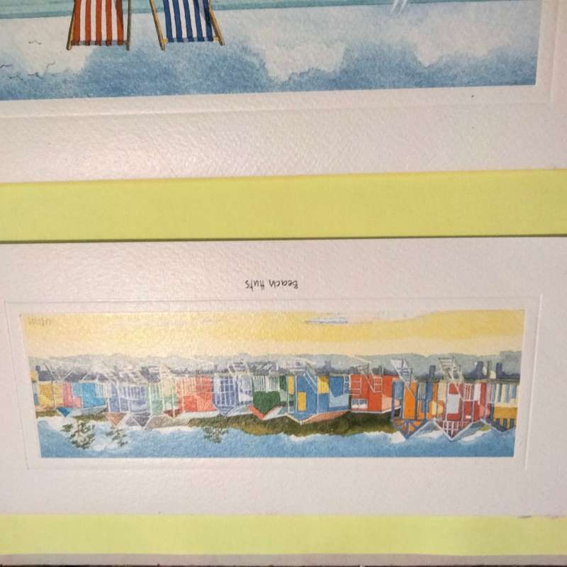 Art*Beach+Deck Chairs*2 cards*OldFrame glass+Cord Need TLC from Milkwood Collection 2004 John Wilson