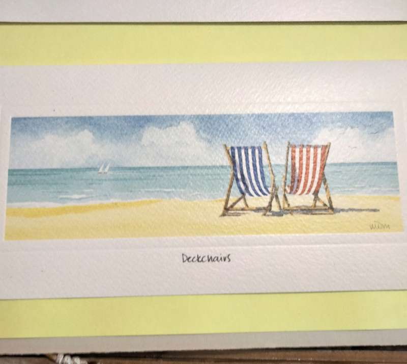 Art*Beach+Deck Chairs*2 cards*OldFrame glass+Cord Need TLC from Milkwood Collection 2004 John Wilson
