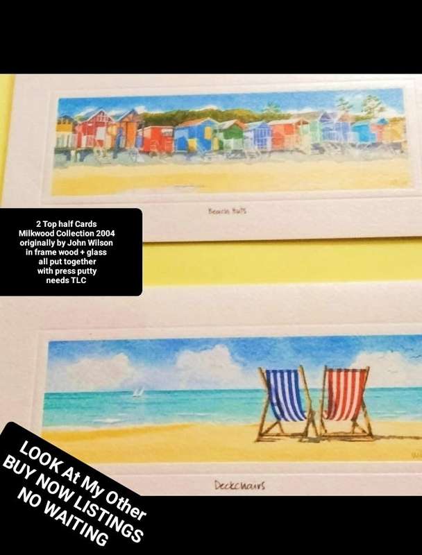 Art*Beach+Deck Chairs*2 cards*OldFrame glass+Cord Need TLC from Milkwood Collection 2004 John Wilson