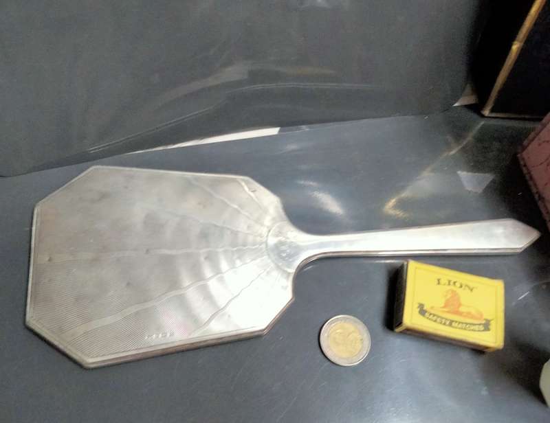 STERLING SILVER 1931 Birmingham Art Deco hand MIRROR Sunburst design*weight 242gram