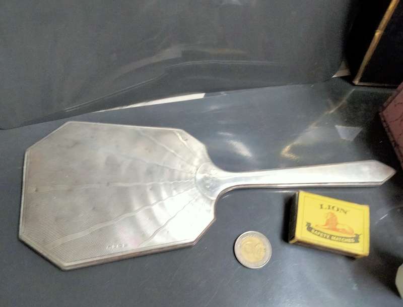 STERLING SILVER 1931 Birmingham Art Deco hand MIRROR Sunburst design*weight 242gram
