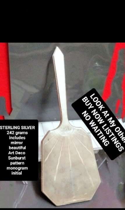 STERLING SILVER 1931 Birmingham Art Deco hand MIRROR Sunburst design*weight 242gram