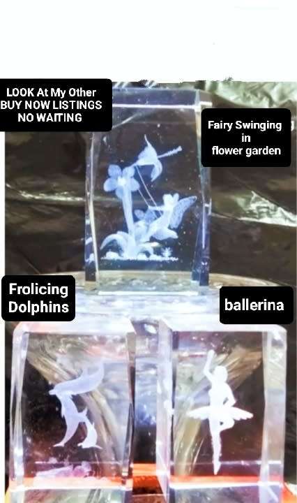 3 D lead Crystal Sculpture Fairy Swinging in garden Smaller Balarina +Dolphins ALL ONE BID