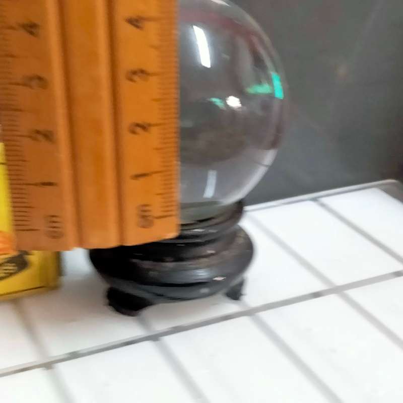 ORB glass flat bottom on oriental plinth Art GLASS one side Mary