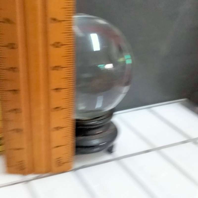 ORB glass flat bottom on oriental plinth Art GLASS one side Mary
