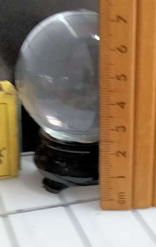 ORB glass flat bottom on oriental plinth Art GLASS one side Mary
