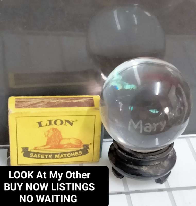 ORB glass flat bottom on oriental plinth Art GLASS one side Mary