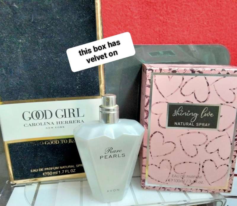 EMPTY Perfume Bottle+Boxes RARE PEARLS AVON+ Box Good Girl Carolina+Shining Star for the collector