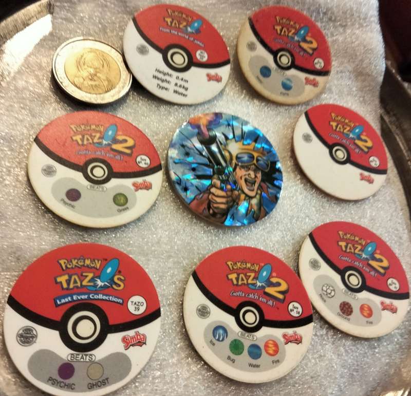 7 Pokémon Tazos + 1 other from another collection to yours