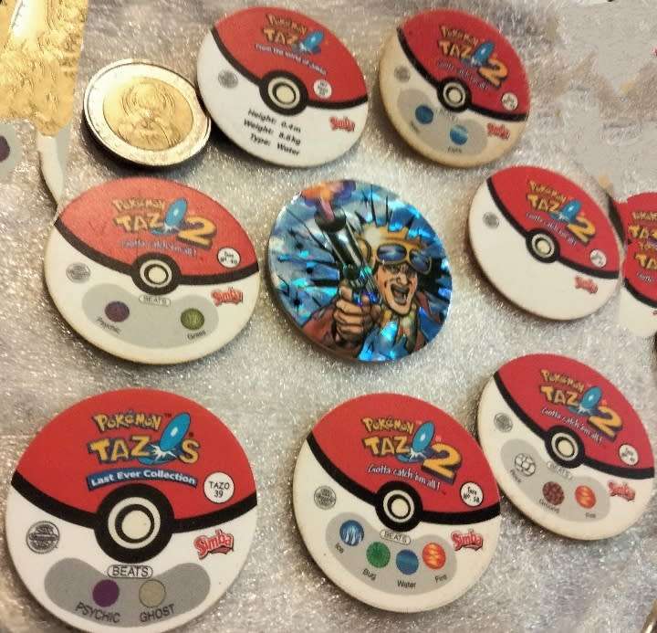 7 Pokémon Tazos + 1 other from another collection to yours