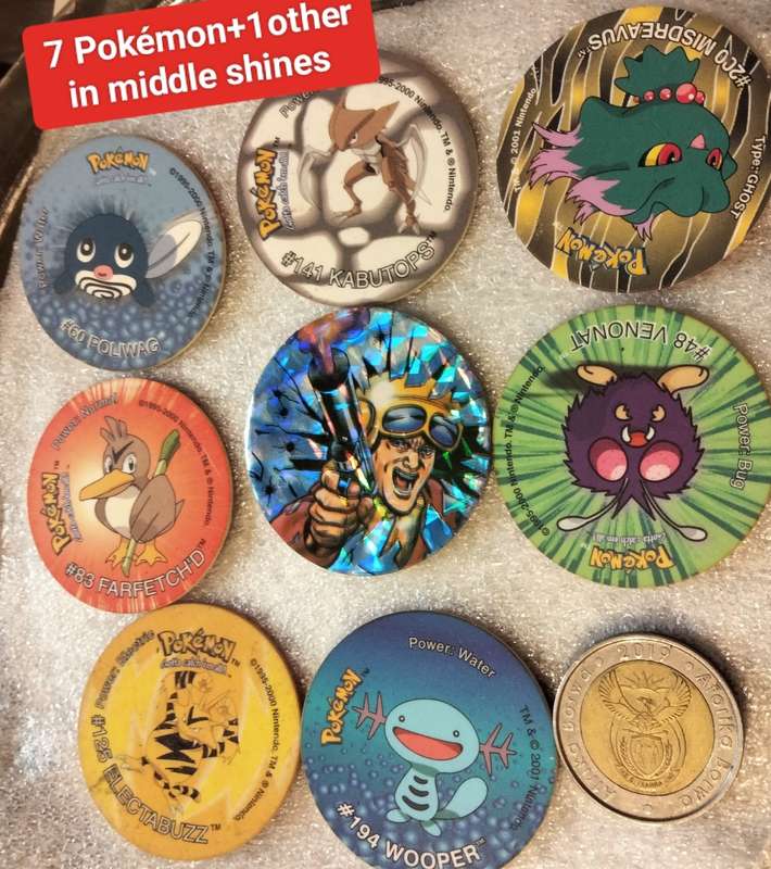 7 Pokémon Tazos + 1 other from another collection to yours