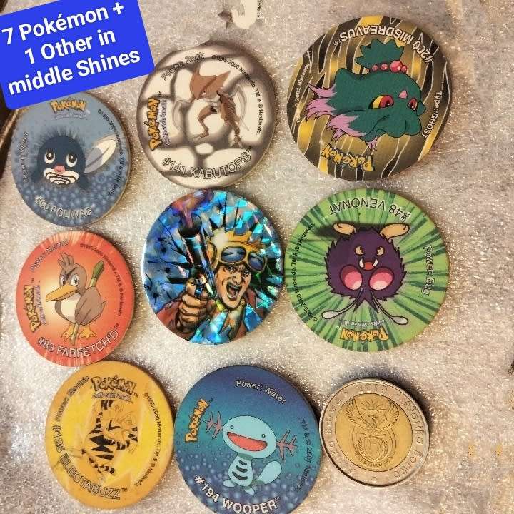7 Pokémon Tazos + 1 other from another collection to yours
