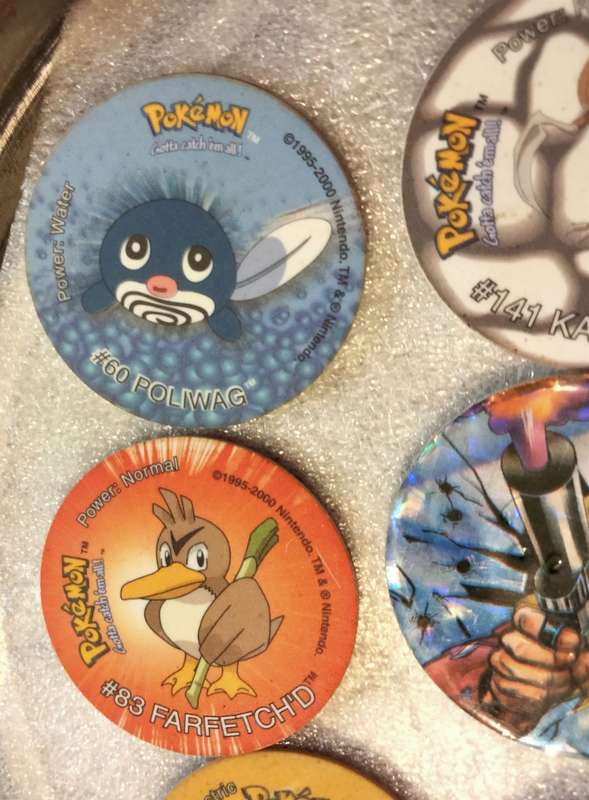7 Pokémon Tazos + 1 other from another collection to yours