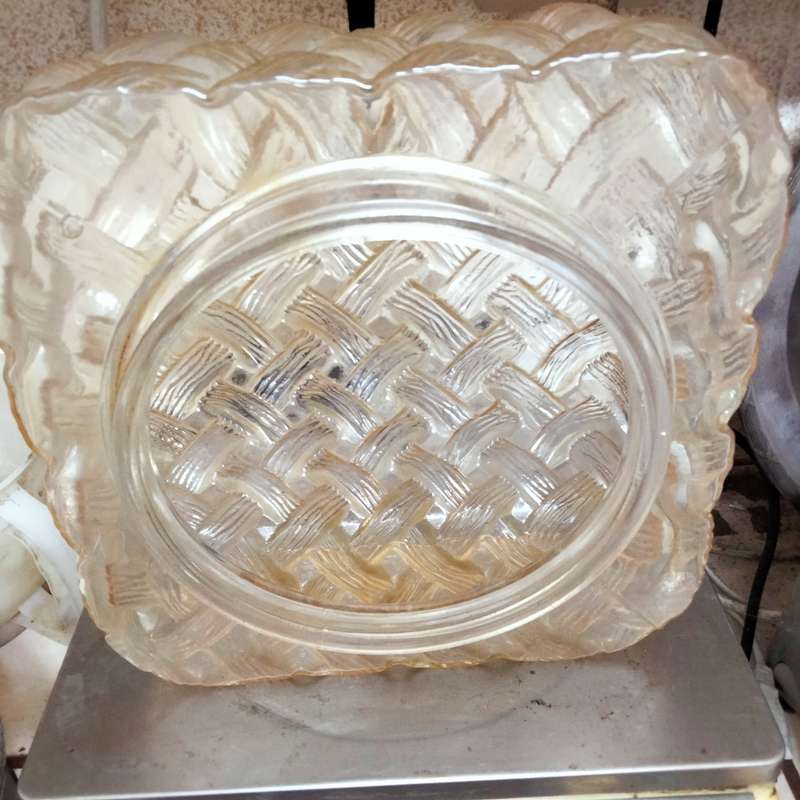 Lamp Shade Glass -1 Square Pressed weave design LOOK At My BUY NOW LISTINGS NO WAITING