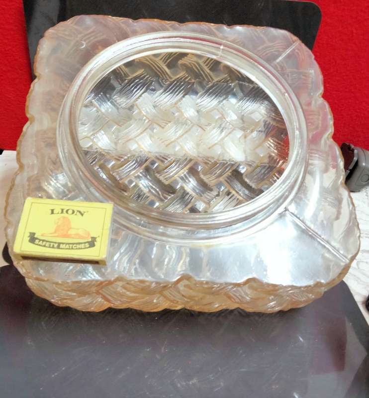 Lamp Shade Glass -1 Square Pressed weave design LOOK At My BUY NOW LISTINGS NO WAITING