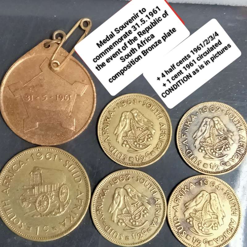 Souvenir Events Medal 31.5.1961 Formation of the Republic S.A. Bronze plate+60sCoins1/2 cents