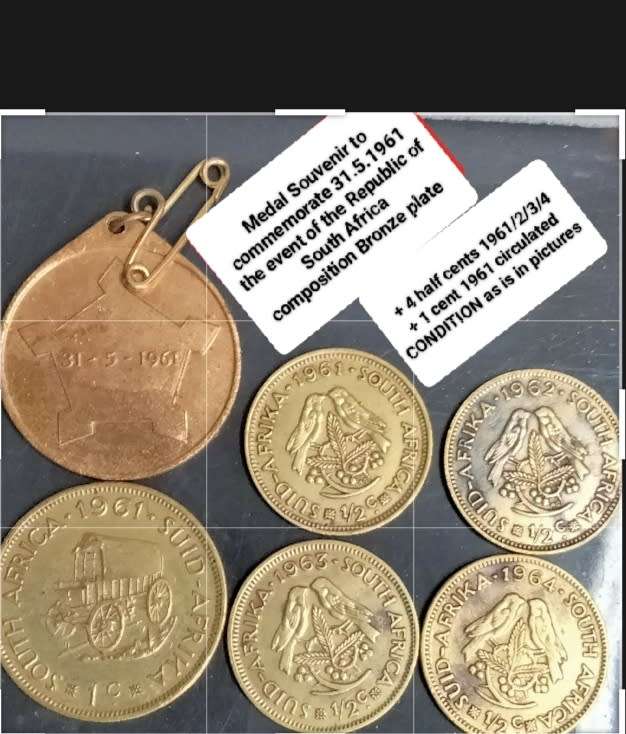 Souvenir Events Medal 31.5.1961 Formation of the Republic S.A. Bronze plate+60sCoins1/2 cents
