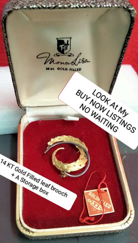 Gold filled leaf brooch 14 KT + box vintage