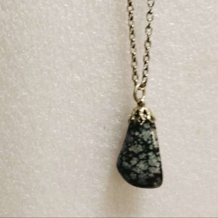 Necklace Snowflake Obsidian pendant+stainless steel chain