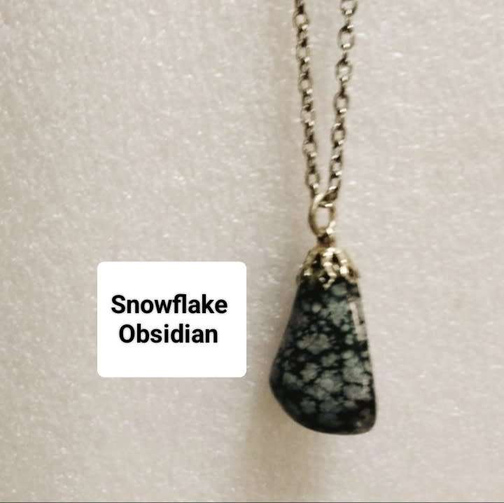 Necklace Snowflake Obsidian pendant+stainless steel chain