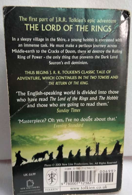 Book Lord of the Rings -fellowship of the rings -JRR Tolkien this film tie-in edition 2001 pre-owned