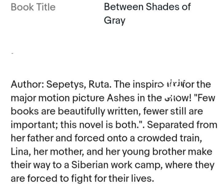 Book Between Shades of Grey - Author Ruta Sepetys published 2011 pre owned
