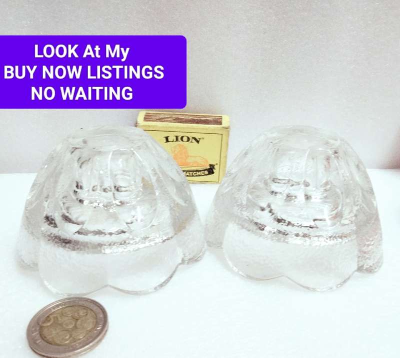 2 candle holders Glass frosted Scalloped top edges+ clear design LOOK At My BUY NOW Items NO WAITING
