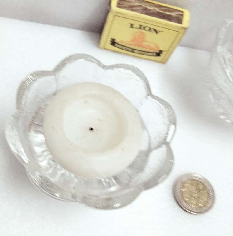 2 candle holders Glass frosted Scalloped top edges+ clear design LOOK At My BUY NOW Items NO WAITING