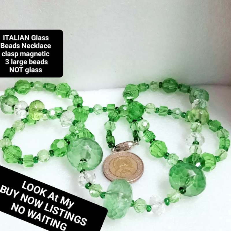 1 NECKLACE Vintage Italian glass faceted beads+3 large acrylic - look at my Buy Now - No Waiting