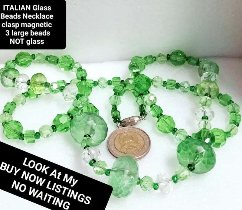 1 NECKLACE Vintage Italian glass faceted beads+3 large acrylic - look at my Buy Now - No Waiting