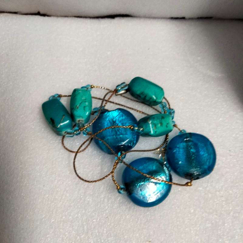 Necklace vintage Italian glass foil lampwork beads+acrylic Look at my buy No Waiting