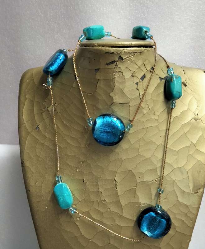 Necklace vintage Italian glass foil lampwork beads+acrylic Look at my buy No Waiting