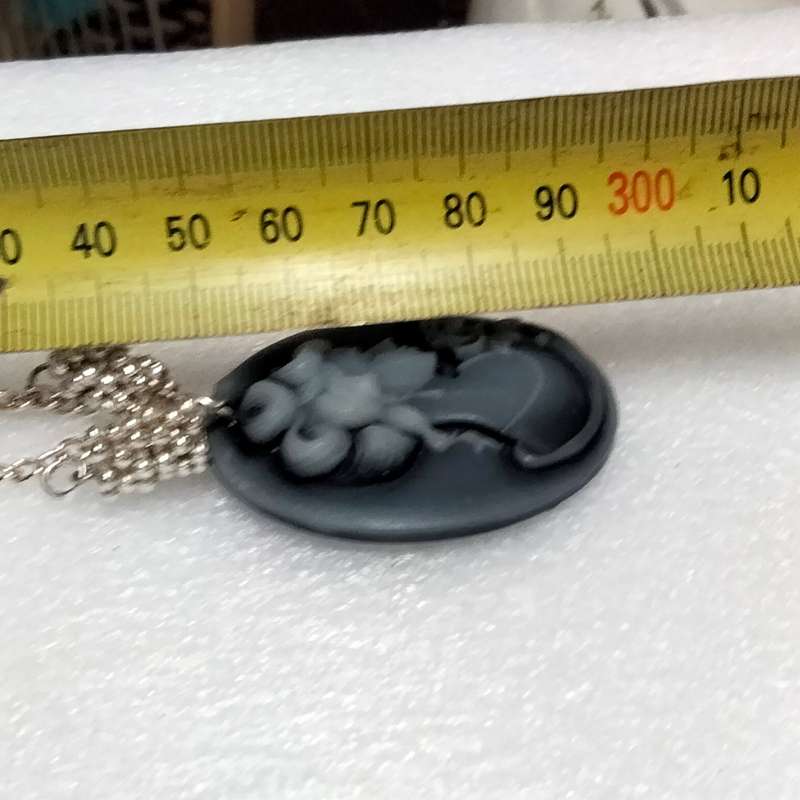 Necklace - Cameo Pendant composite + 2 spacers lobster clasp metal chain