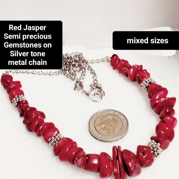 Necklace Jasper semi precious gem Stones+silver tone chain Look at my Buy Now listings No Waiting