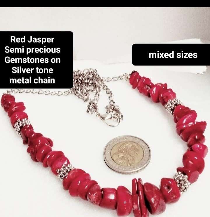 Necklace Jasper semi precious gem Stones+silver tone chain Look at my Buy Now listings No Waiting