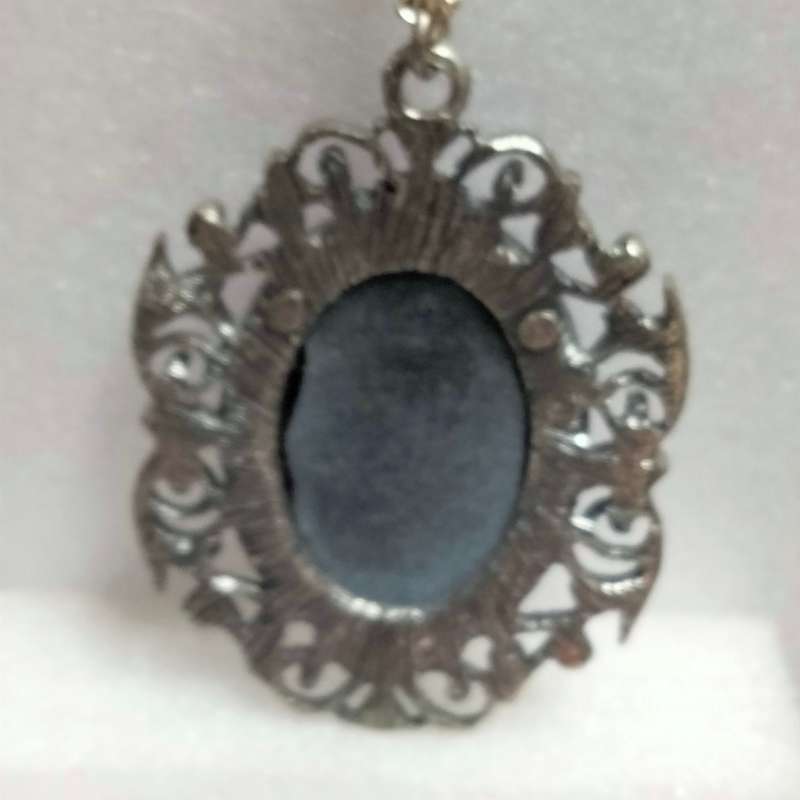 Necklace - Cameo Pendant composite West Germany + Silver tone metal chain